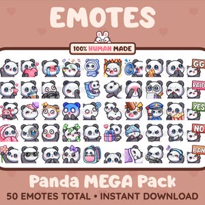 50 Cute Panda Bear Emotes MEGA Pack for Twitch, Discord, Youtube, Tiktok, Kick, Stream / Instant Download