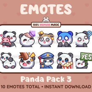 10 adorables gestos de oso panda (paquete de 3) para Twitch, Discord, YouTube, TikTok, Kick, Stream / Descarga instantánea