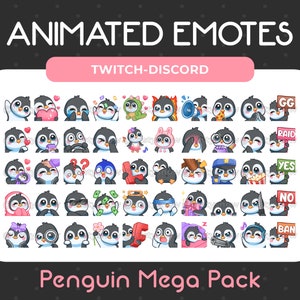 Méga pack de 50 émoticônes animées + statiques de pingouins mignons pour Twitch, Youtube, Discord, streaming/téléchargement instantané