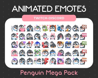 50 Animated + Static Cute Penguin Emotes Mega Pack for Twitch, Youtube, Discord, Stream / Instant Download