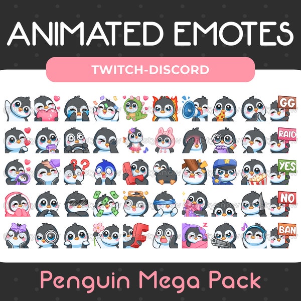 50 Animierte + Statische Süßer Pinguin Emotes Mega Pack für Twitch, Youtube, Discord, Stream / Instant Download