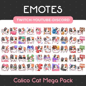 50 Cute Calico Cat Emotes Mega Pack for Twitch, Youtube, Discord, Stream / Instant Download