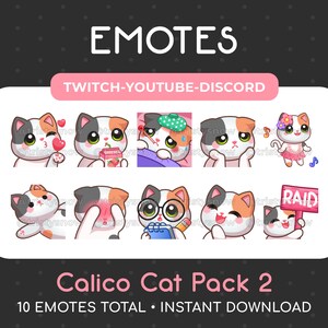 10 Cute Calico Cat Emotes (Pack 2) for Twitch, Youtube, Discord, Stream / Instant Download