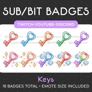 10 Cute Keys Sub/Bit Badges/Emotes for Twitch, Youtube, Discord, Stream / Instant Download