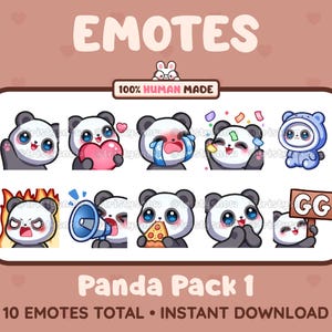 10 adorables emoticones de oso panda (paquete 1) para Twitch, Discord, YouTube, TikTok, Kick, Stream / Descarga instantánea