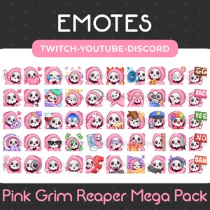 50 Cute Halloween Pink Grim Reaper Emotes Mega Pack for Twitch, Youtube, Discord, Stream / Instant Download