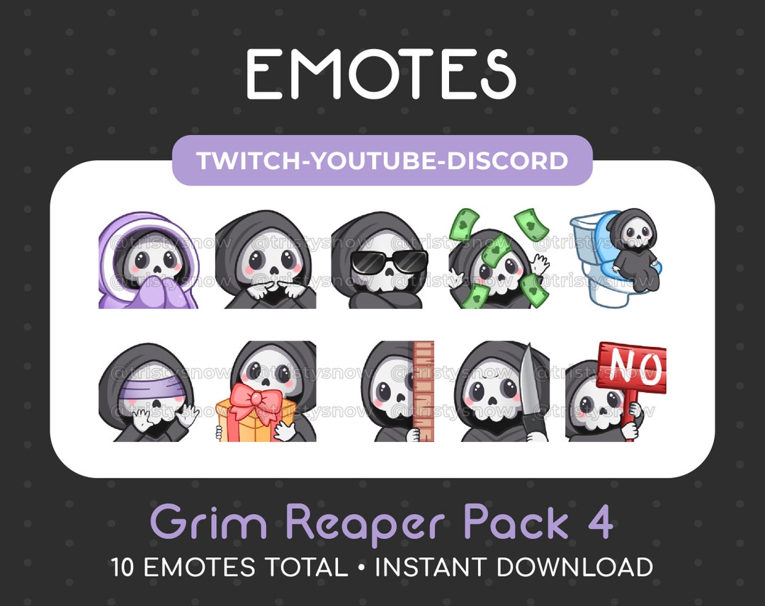 10 Cute Halloween Grim Reaper Emotes pack 4 for Twitch, Youtube