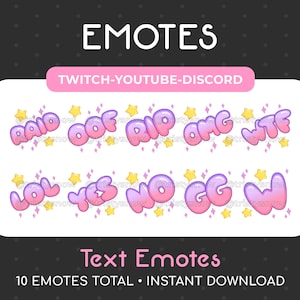 10 Cute Pink/Purple Text Emotes for Twitch, Youtube, Discord, Stream / Instant Download