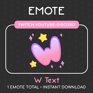 1 lindo emoticono rosa/púrpura W para Twitch, Youtube, Discord, Stream / Descarga instantánea