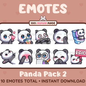 10 adorables gestos de oso panda (paquete de 2) para Twitch, Discord, YouTube, TikTok, Kick, Stream / Descarga instantánea