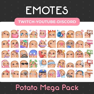 Méga pack de 50 émoticônes de pommes de terre mignonnes pour Twitch, Youtube, Discord, stream/téléchargement instantané