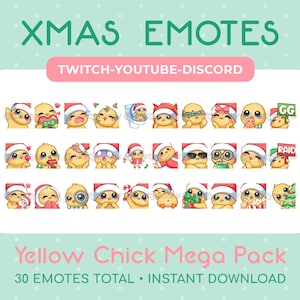 Megapack de 30 emoticones navideños de pollito amarillo para Twitch, YouTube, Discord y streaming