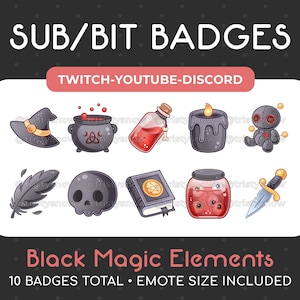 10 Cute Black Magic Elements, Witch Sub/Bit Badges/Emotes for Twitch, Youtube, Discord, Stream / Instant Download