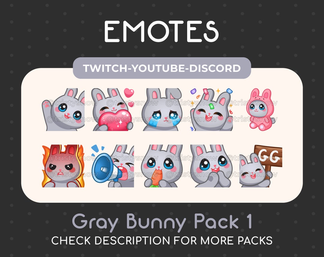 10 Cute Gray Bunny Rabbit Emotes pack 1 for Twitch, Youtube, Discord ...