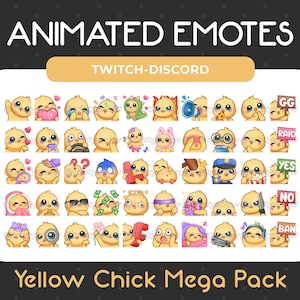 50 Animated + Static Cute Yellow Chick Emotes Mega Pack for Twitch, Youtube, Discord, Stream / Instant Download