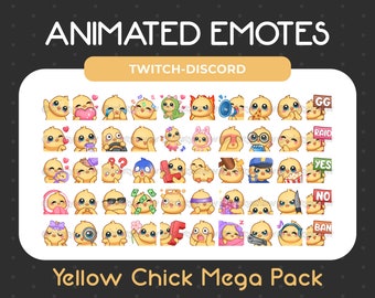 50 Animated + Static Cute Yellow Chick Emotes Mega Pack for Twitch, Youtube, Discord, Stream / Instant Download