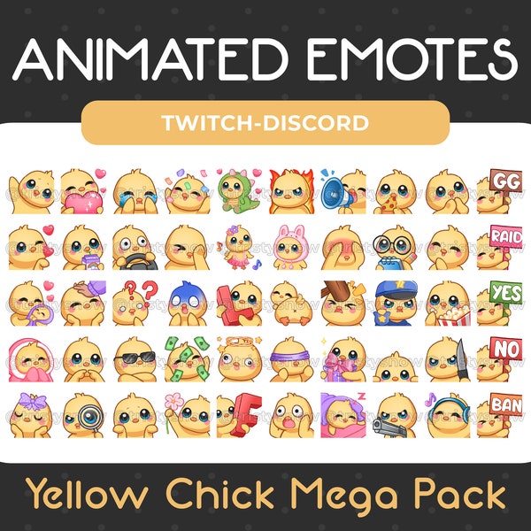 50 Animierte + Statische Süße Gelbe Küken Emotes Mega Pack für Twitch, Youtube, Discord, Stream / Instant Download