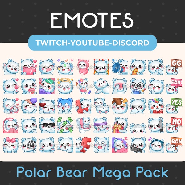 50 süße Eisbär Emotes Mega Pack für Twitch, Youtube, Discord, Stream / Instant Download