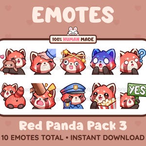 10 adorables gestos de panda rojo (paquete de 3) para Twitch, Discord, YouTube, TikTok, Kick, Stream / Descarga instantánea