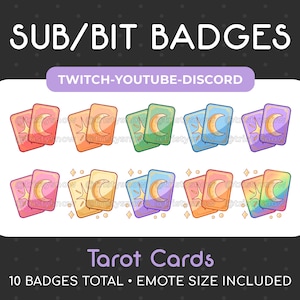 10 lindas insignias/emoticones de cartas de Tarot Sub/Bit para Twitch, Youtube, Discord, Stream / Descarga instantánea