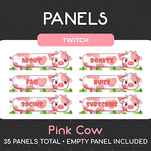 35 Cute Pink Cow Twitch Panels / Instant Download