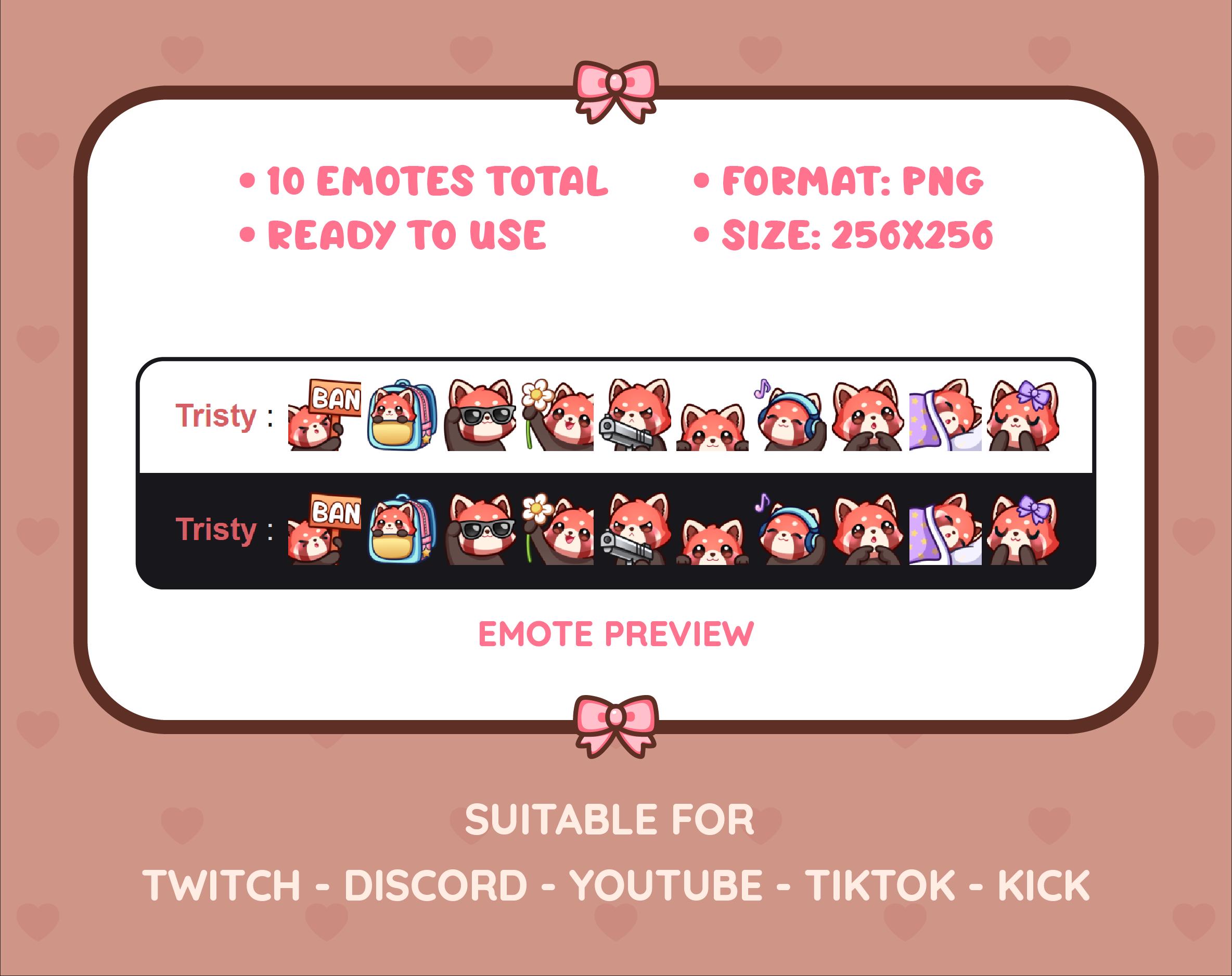 Twitch、Discord、Youtube、Tiktok、Kick、ストリーム用のかわいいレッサーパンダの絵文字 10 個 (パック 5) /  即時ダウンロード - Etsy 日本