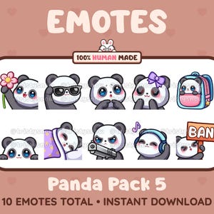 10 adorables gestos de oso panda (paquete de 5) para Twitch, Discord, YouTube, TikTok, Kick, Stream / Descarga instantánea