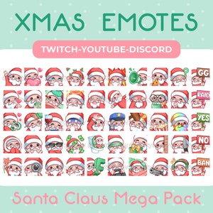 50 Christmas Santa Claus Chibi Emotes Mega Pack for Twitch, Youtube, Discord, Stream