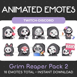 10 Animierte + Statische Süßer Sensenmann Emotes (Pack 2) für Twitch, Youtube, Discord, Stream / Instant Download