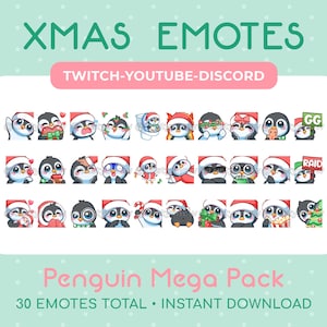 Méga pack de 30 émoticônes de pingouin de Noël pour Twitch, Youtube, Discord et streamer