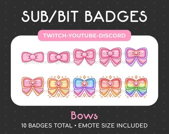 10 Cute Bows Sub/Bit Badges/Emotes for Twitch, Youtube, Discord, Stream / Instant Download