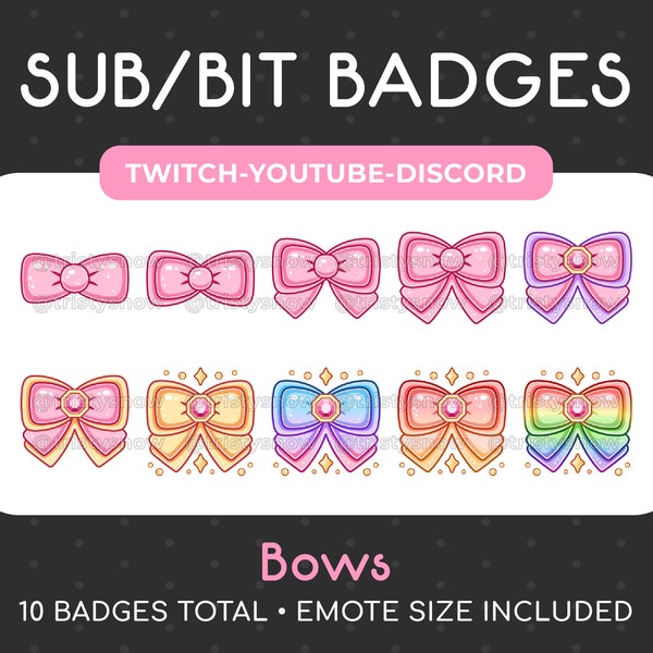 10 Cute Bows Sub/Bit Badges/Emotes for Twitch, Youtube, Discord, Stream / Instant Download