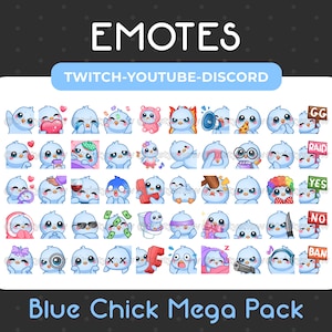 50 Cute Blue Chick Emotes Mega Pack for Twitch, Youtube, Discord, Stream / Instant Download