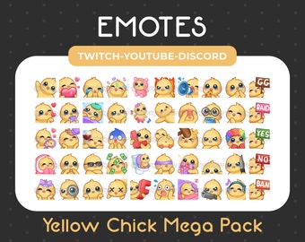 50 Cute Yellow Chick Emotes Mega Pack for Twitch, Youtube, Discord, Stream / Instant Download