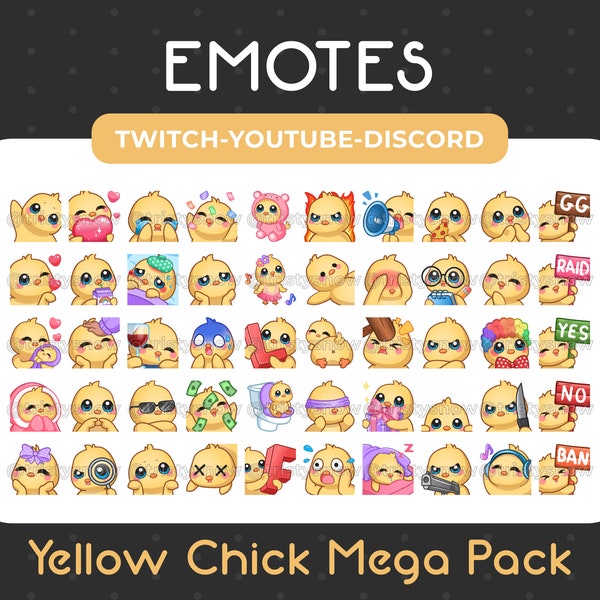 50 süße gelbe Küken Emotes Mega Pack für Twitch, Youtube, Discord, Stream / Instant Download