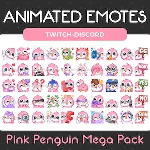 50 Animated + Static Cute Pink Penguin Emotes Mega Pack for Twitch, Youtube, Discord, Stream / Instant Download
