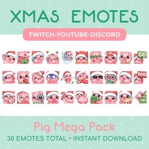 Méga pack de 30 émoticônes de cochon de Noël pour Twitch, Youtube, Discord et stream