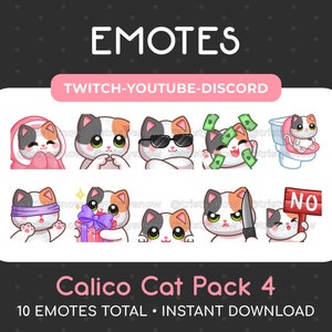 10 simpatici emoticon gatto Calico (pacchetto 4) per Twitch, Youtube, Discord, Stream / download istantaneo