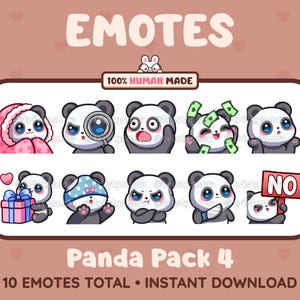 10 adorables gestos de oso panda (paquete de 4) para Twitch, Discord, YouTube, TikTok, Kick, Stream / Descarga instantánea