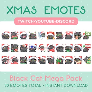 Mega paquete de 30 gestos navideños de gato negro para Twitch, Youtube, Discord, Stream