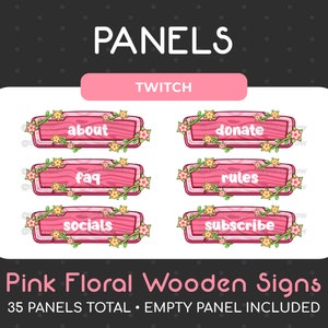 35 lindos paneles de Twitch de letrero de madera rosa floral / Descarga instantánea