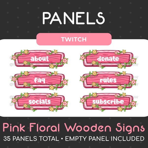 35 Cute Floral Pink Wooden Sign Twitch Panels / Instant Download
