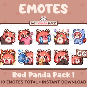 10 adorables emoticones de panda rojo (paquete 1) para Twitch, Discord, YouTube, TikTok, Kick, Stream / Descarga instantánea