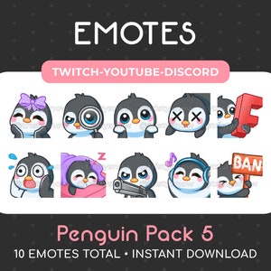 10 Cute Penguin Emotes (Pack 5) for Twitch, Youtube, Discord, Stream / Instant Download
