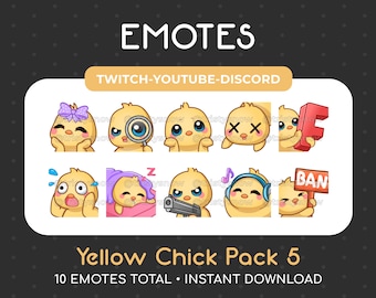 10 Cute Yellow Chick Emotes (Pack 5) for Twitch, Youtube, Discord, Stream / Instant Download