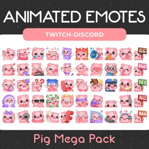 50 emoticones de cerdo animados y estáticos para Twitch, Discord, streaming y descarga instantánea