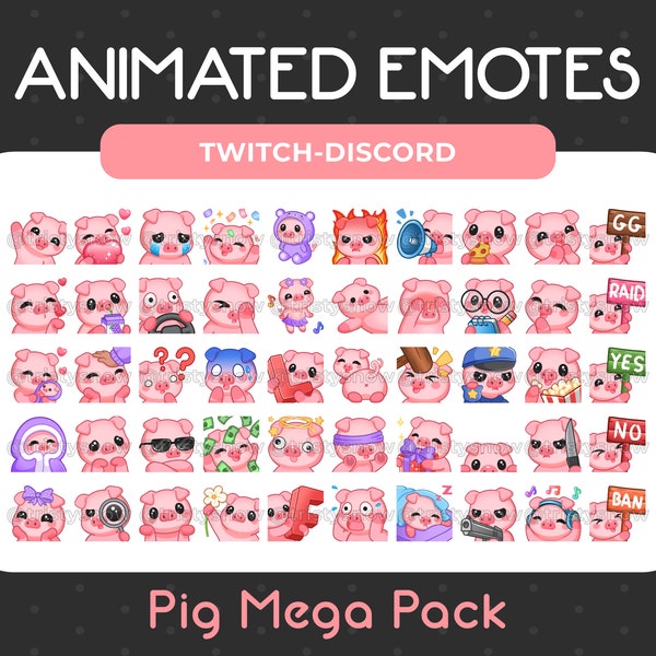 50 émoticônes de cochon animées + statiques pour Twitch, Discord, stream/téléchargement instantané
