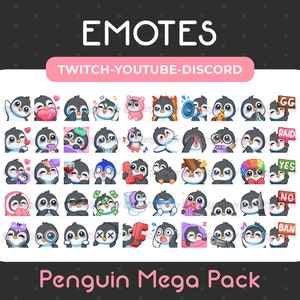 Méga pack de 50 pingouins mignons emotes pour Twitch, Youtube, Discord, stream/téléchargement instantané