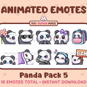 10 emoticones de panda animados y estáticos (paquete de 5) para Twitch, Discord, Kick, Stream y descarga instantánea