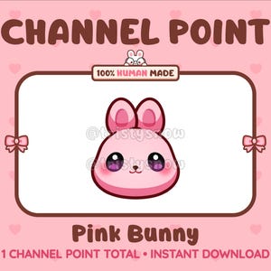 1 Cute Pink Bunny Channel Point/Emote for Twitch, Stream / Instant Download